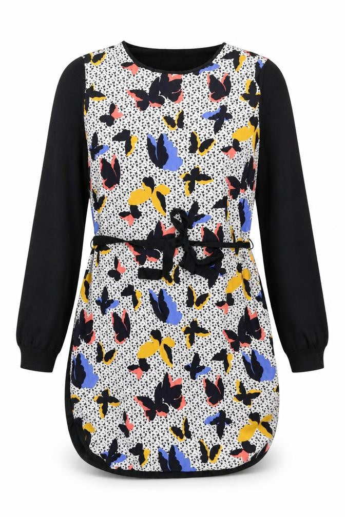 Oasis Womens Blue Geometric Cotton Mini Size S Round Neck Pullover - Butterfly Print