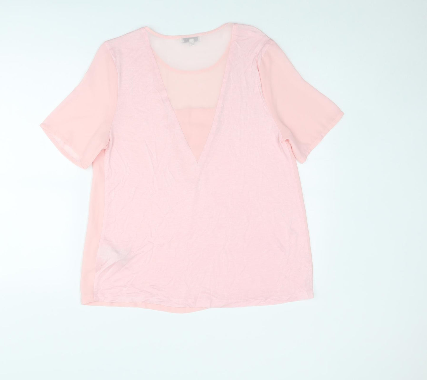 Warehouse Womens Pink Polyester Basic T-Shirt Size 14 Round Neck