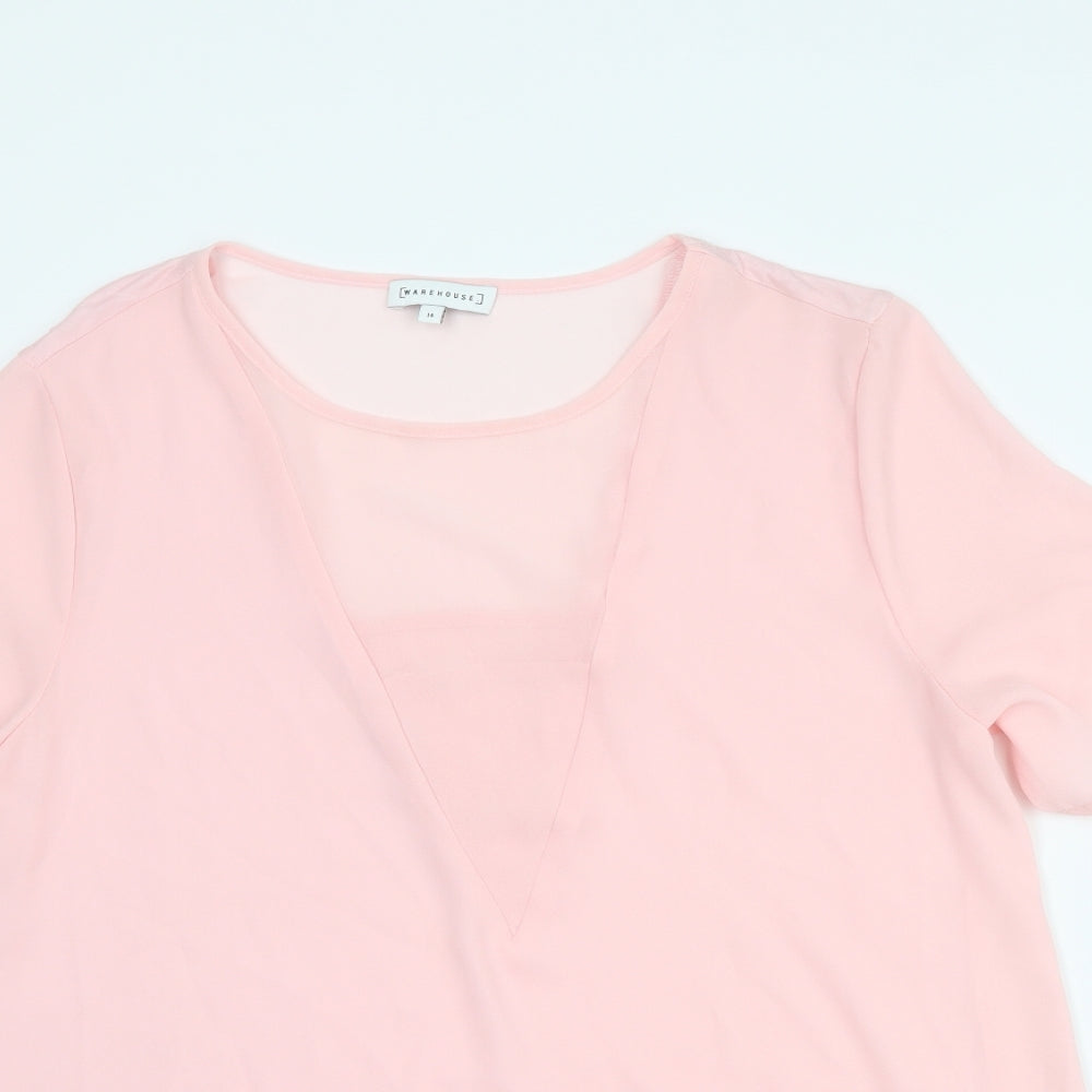 Warehouse Womens Pink Polyester Basic T-Shirt Size 14 Round Neck