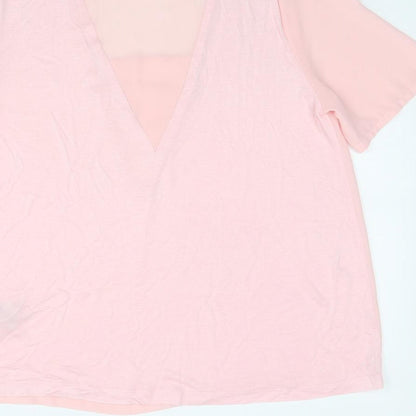 Warehouse Womens Pink Polyester Basic T-Shirt Size 14 Round Neck