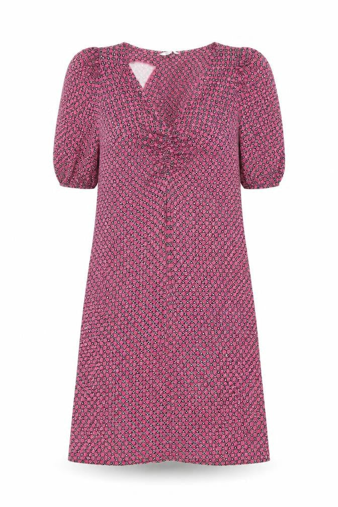 NEXT Womens Pink Geometric Viscose Shift Size 10 V-Neck Pullover - Puff Sleeve