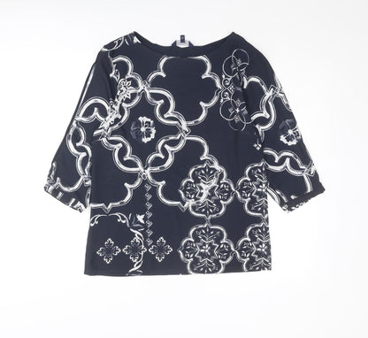 Next Womens Blue Geometric Polyester Basic Blouse Size 8 Round Neck - Slit Sleeve Detail