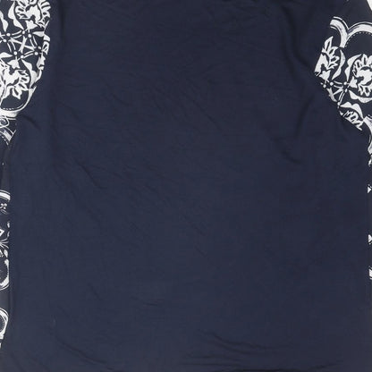 Next Womens Blue Geometric Polyester Basic Blouse Size 8 Round Neck - Slit Sleeve Detail