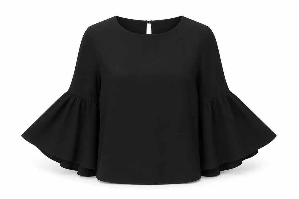 Topshop Womens Black Polyester Basic Blouse Size 8 Round Neck