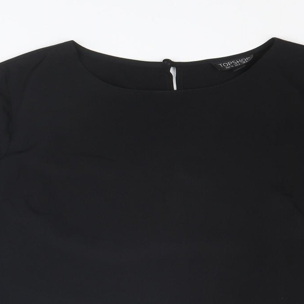 Topshop Womens Black Polyester Basic Blouse Size 8 Round Neck