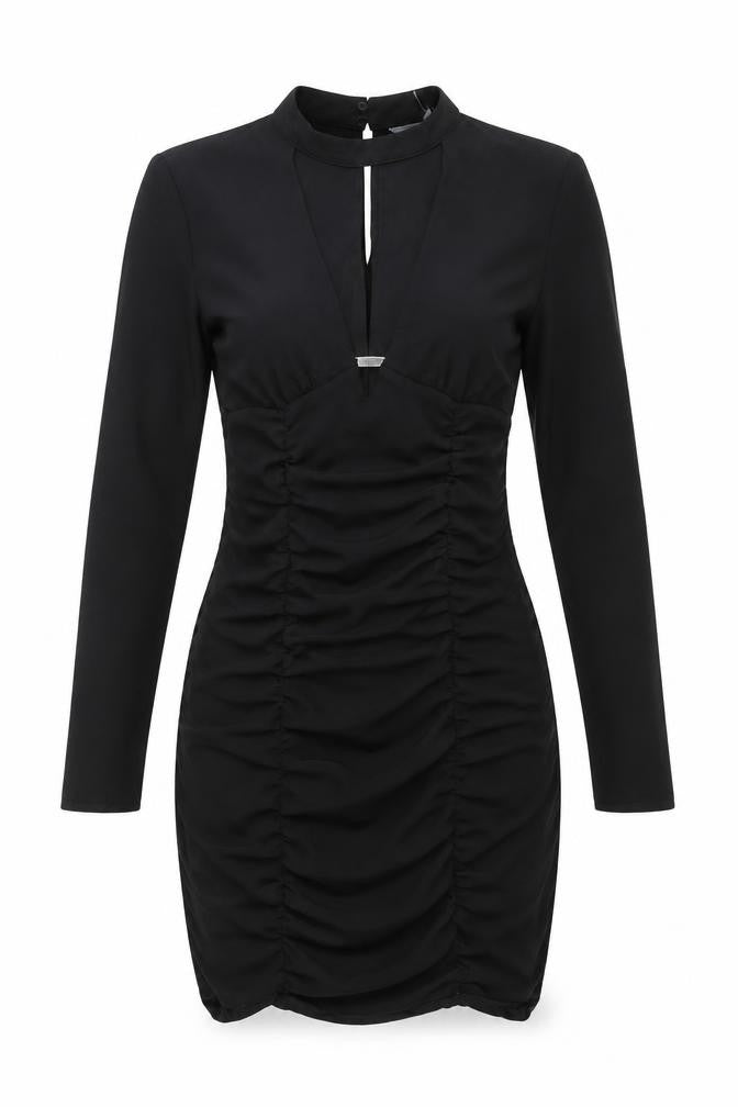 Zara Womens Black Polyester Bodycon Size S V-Neck Zip - Plunging Neckline