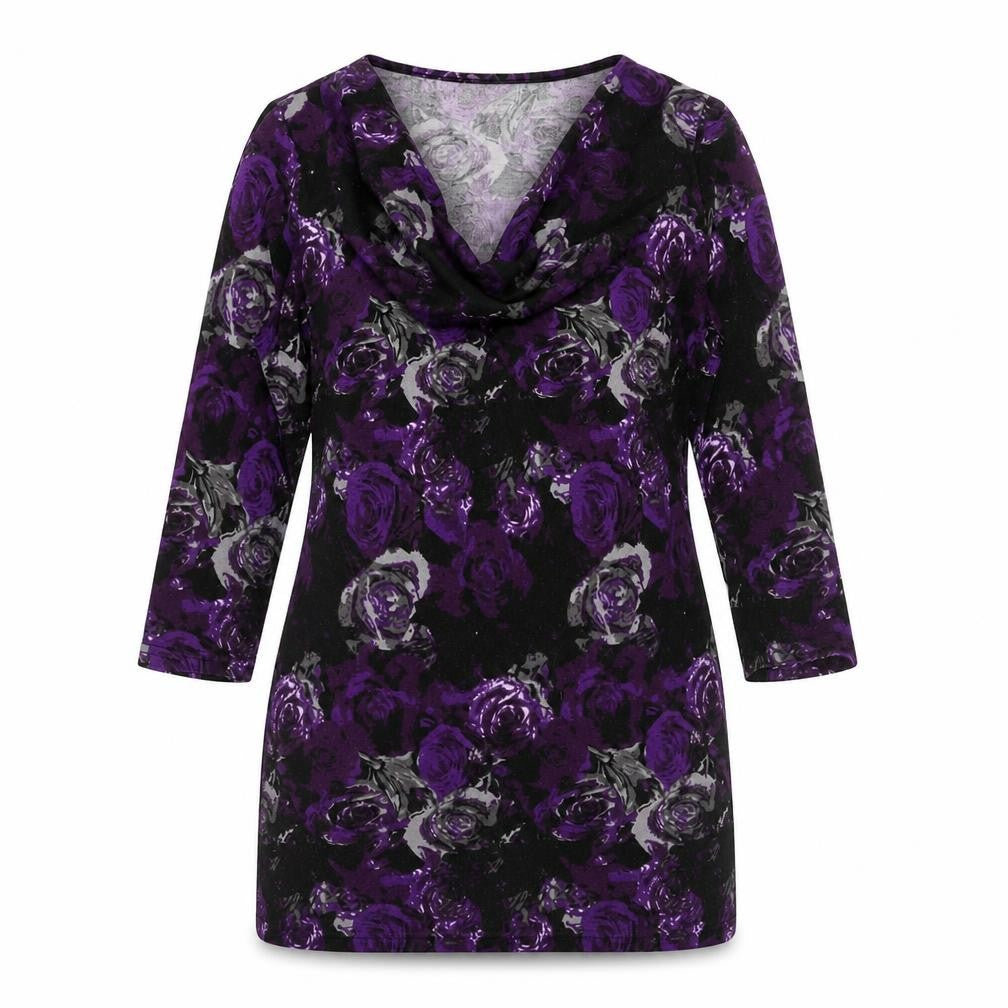 Originals Womens Purple Floral Polyester Mini Size 10 Cowl Neck Pullover
