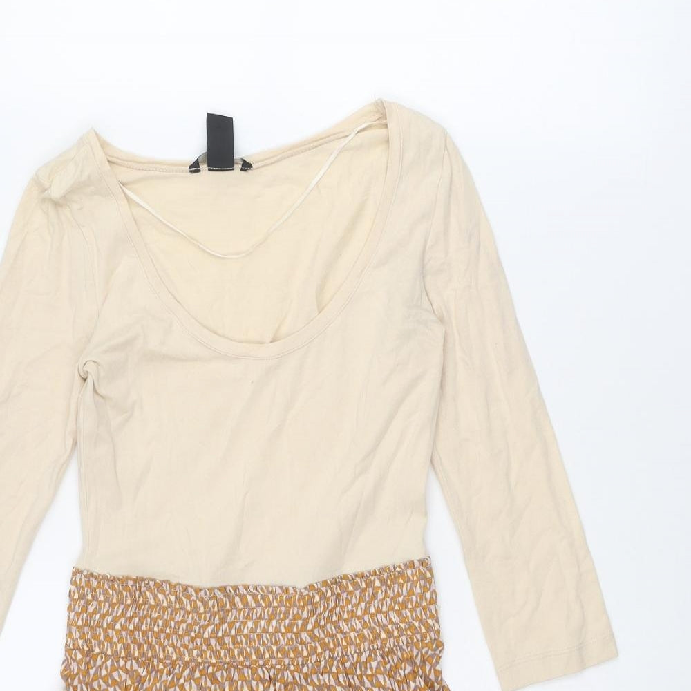 H&M Womens Multicoloured Geometric Viscose Fit & Flare Size XS Scoop Neck Pullover