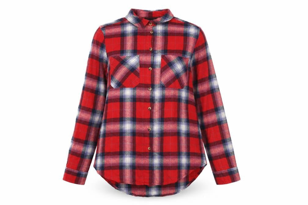 Topshop Womens Multicoloured Plaid Cotton Basic Button-Up Size 8 Collared