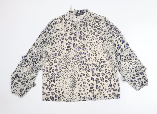 Sosandar Womens Multicoloured Animal Print Polyester Basic Blouse Size 12 Mock Neck