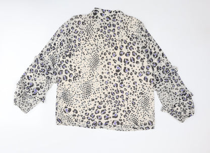 Sonsandar Womens Multicoloured Animal Print Polyester Basic Blouse Size 12 Mock Neck