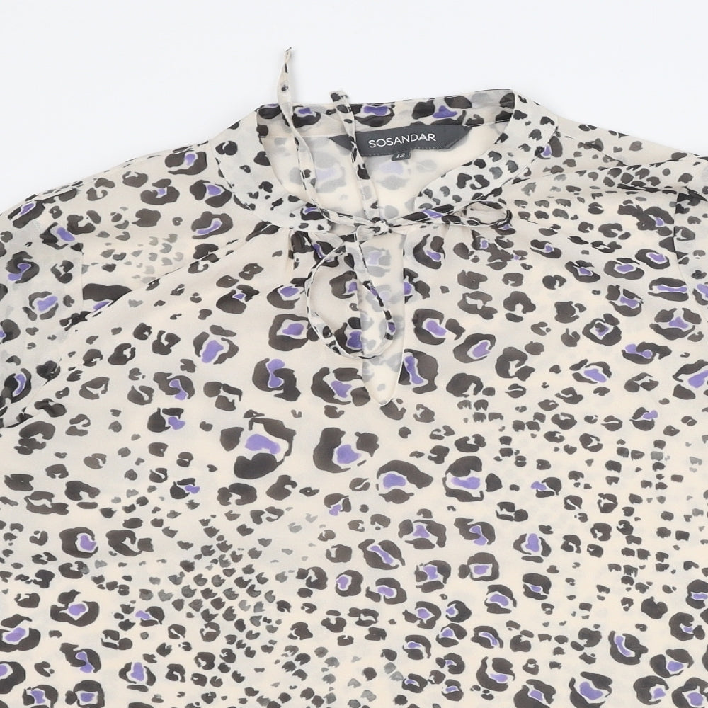 Sosandar Womens Multicoloured Animal Print Polyester Basic Blouse Size 12 Mock Neck