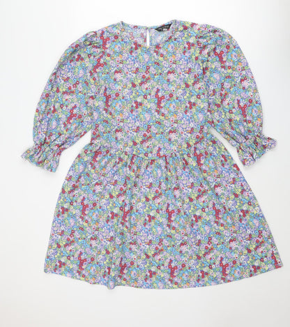 Additional front view of Miss Selfridge women’s multicoloured floral polyester a-line, size UK 14, round neck button