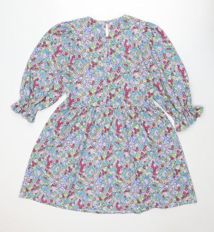 Back view of Miss Selfridge women’s multicoloured floral polyester a-line, size UK 14, round neck button
