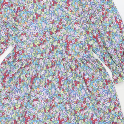 Brand and care label for Miss Selfridge women’s multicoloured floral polyester a-line, size UK 14, round neck button