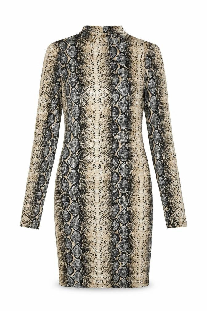 New Look Womens Multicoloured Animal Print Polyester Bodycon Size 8 Round Neck Button - Snakeskin pattern