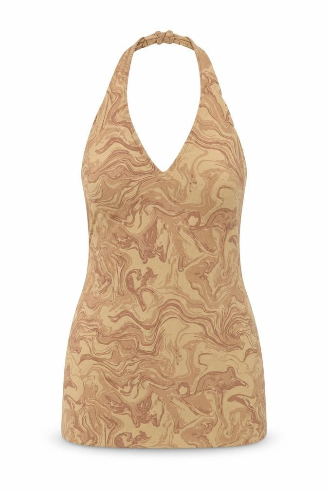 Motel Womens Brown Geometric Cotton Basic Tank Size XS Halter
