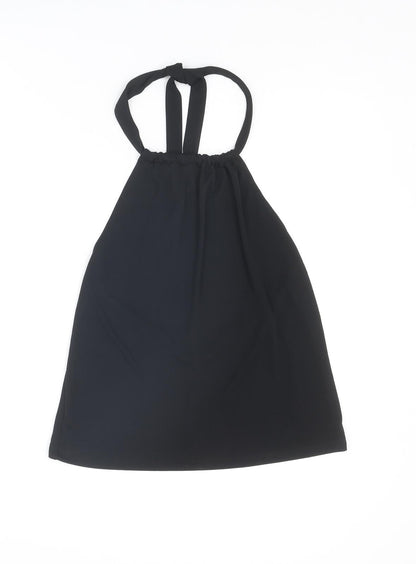 Additional front view of ASOS women’s black polyester basic tank, size UK 8, halter