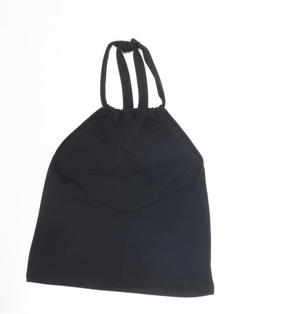 Back view of ASOS women’s black polyester basic tank, size UK 8, halter