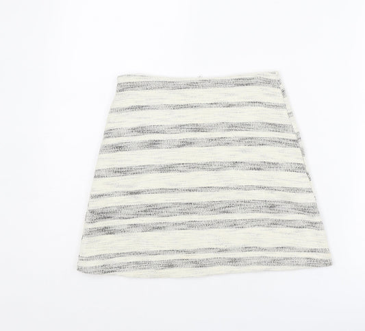 Topshop Womens Ivory Striped Cotton A-Line Skirt Size 8 Zip