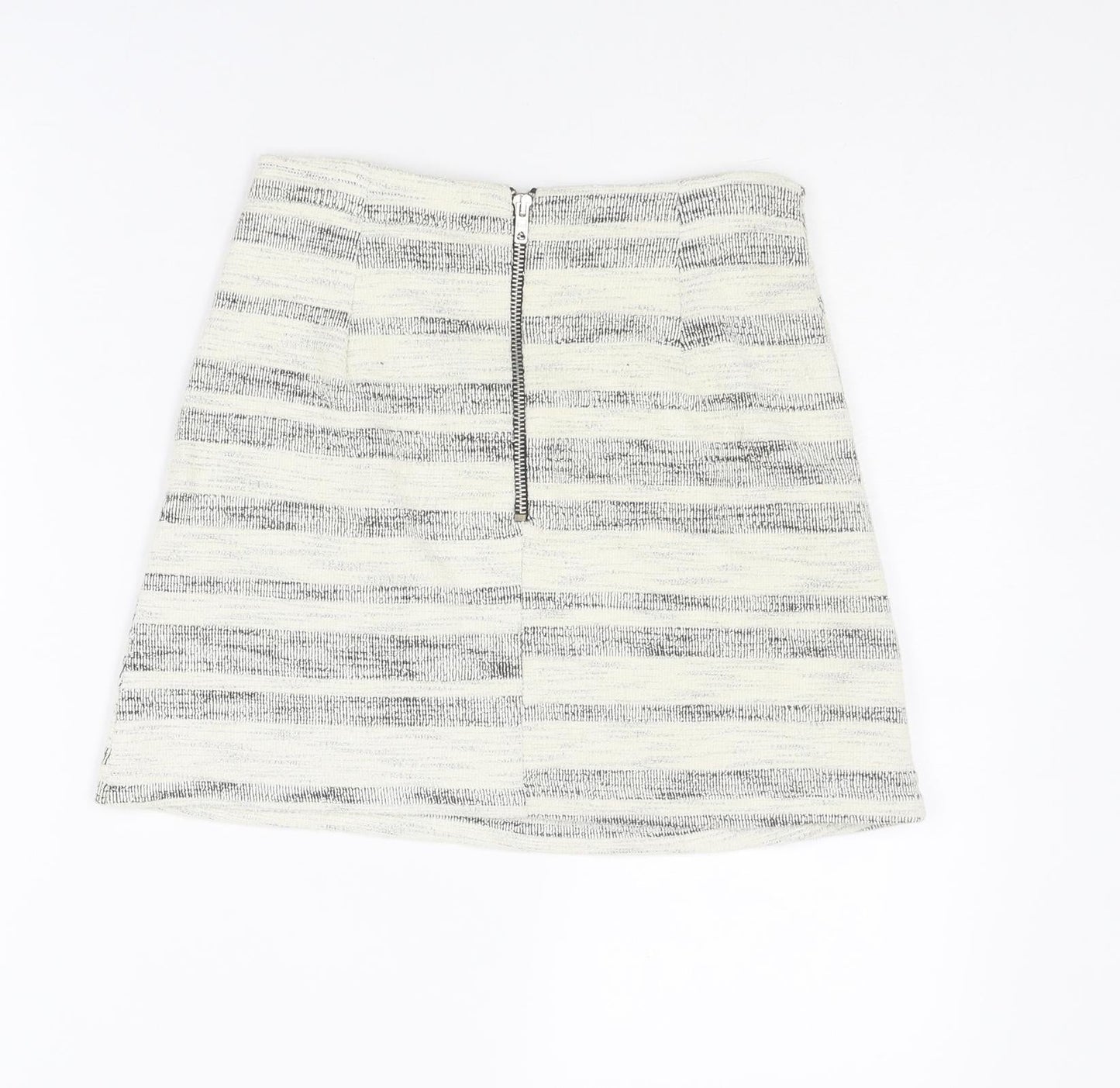 Topshop Womens Ivory Striped Cotton A-Line Skirt Size 8 Zip