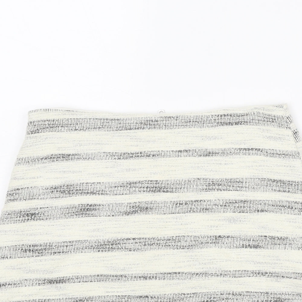 Topshop Womens Ivory Striped Cotton A-Line Skirt Size 8 Zip
