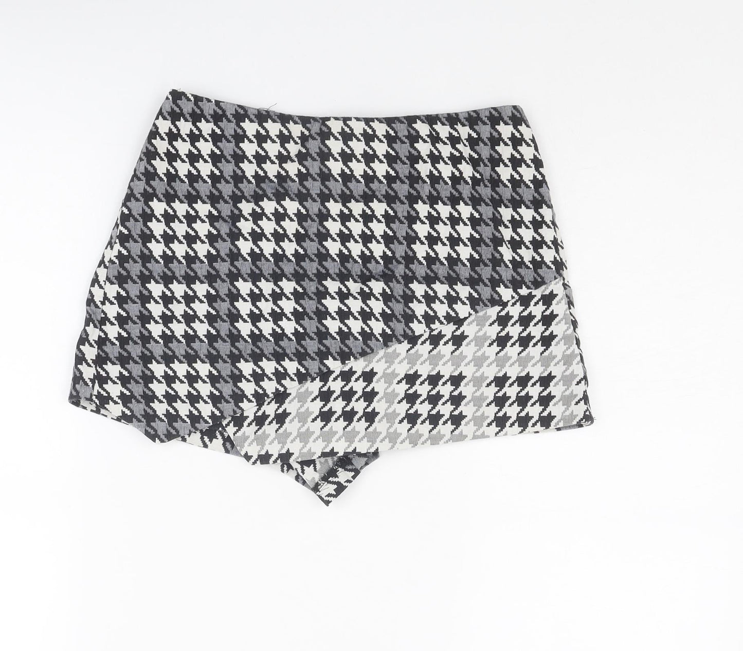 Topshop Womens Grey Geometric Cotton Skort Size 6 Zip - Houndstooth pattern