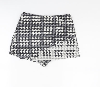Topshop Womens Grey Geometric Cotton Skort Size 6 Zip - Houndstooth pattern