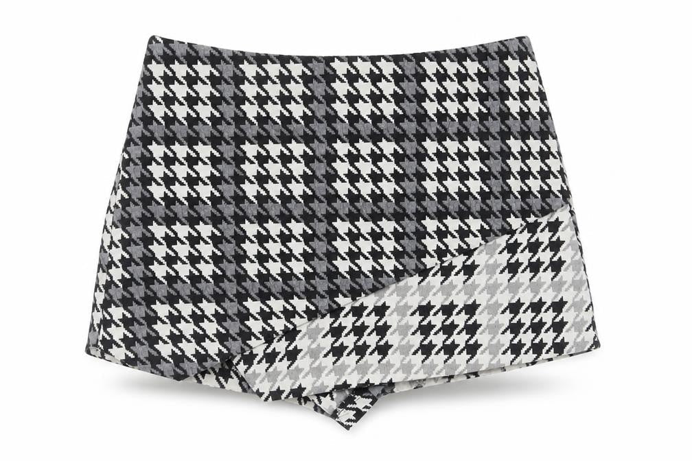 Topshop Womens Grey Geometric Cotton Skort Size 6 Zip - Houndstooth pattern