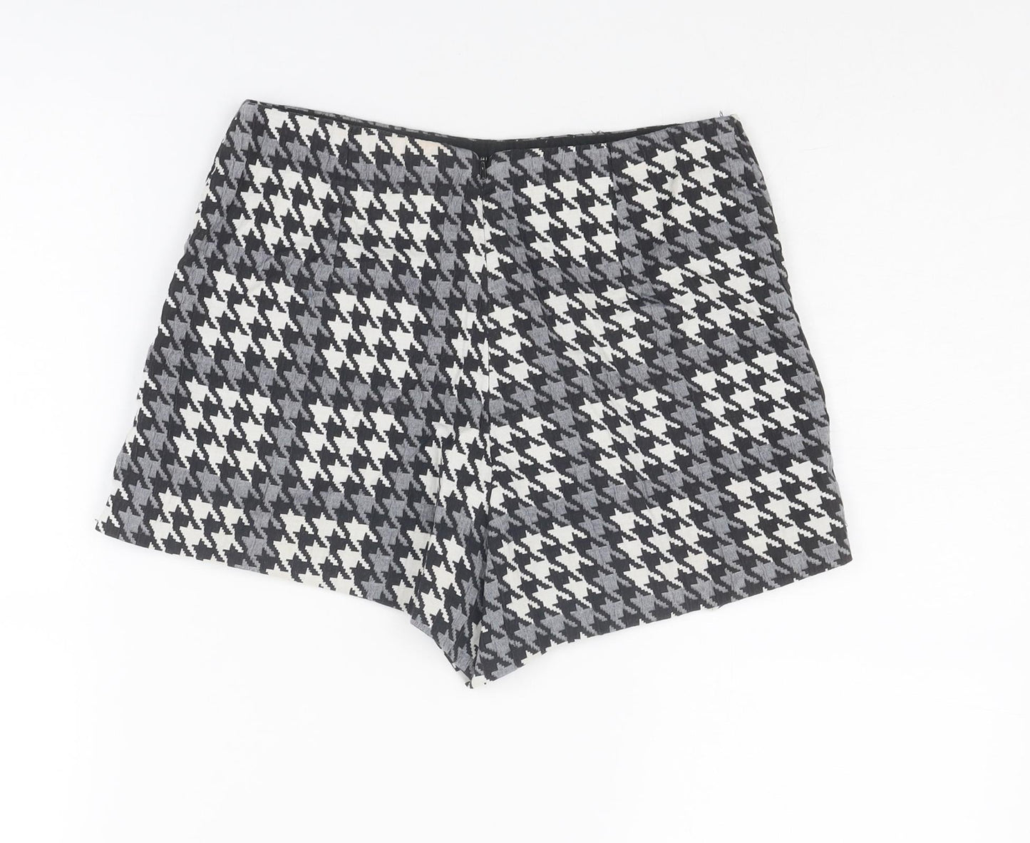 Topshop Womens Grey Geometric Cotton Skort Size 6 Zip - Houndstooth pattern