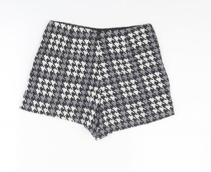 Topshop Womens Grey Geometric Cotton Skort Size 6 Zip - Houndstooth pattern