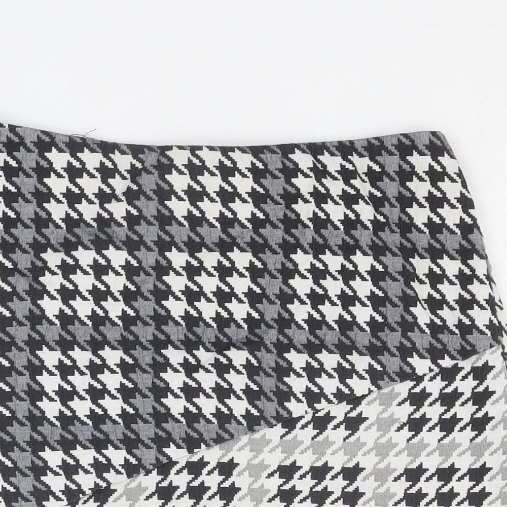 Topshop Womens Grey Geometric Cotton Skort Size 6 Zip - Houndstooth pattern
