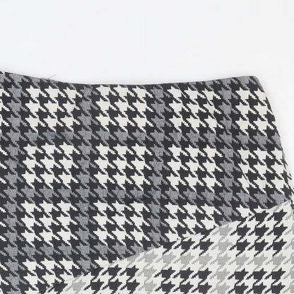 Topshop Womens Grey Geometric Cotton Skort Size 6 Zip - Houndstooth pattern