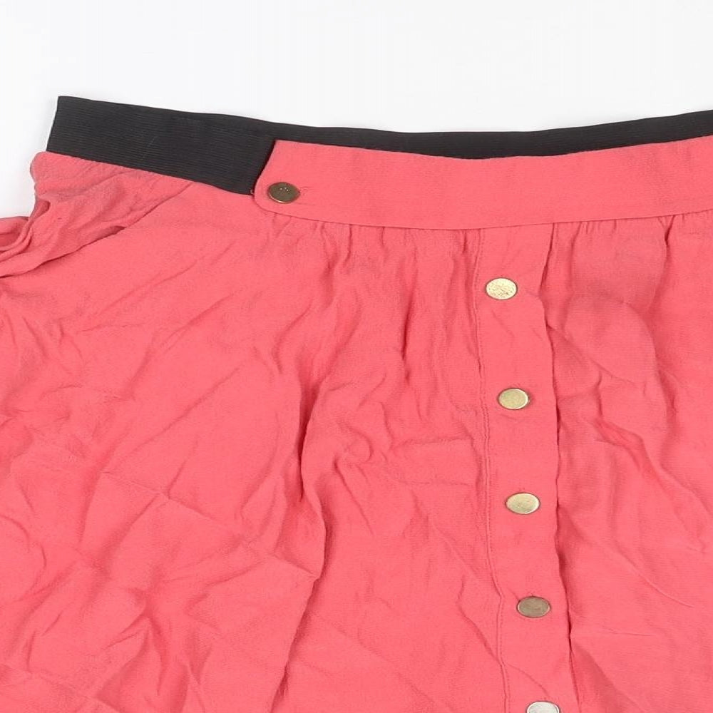 Warehouse Womens Pink Viscose Swing Skirt Size 10 Button