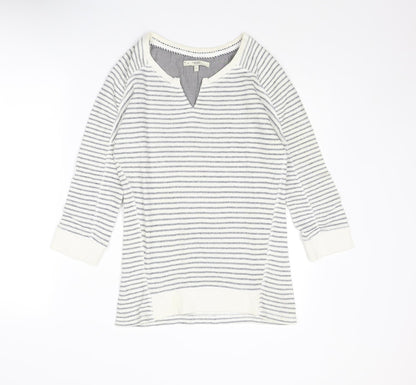 Next Womens Ivory V-Neck Striped Cotton Pullover Jumper Size 6