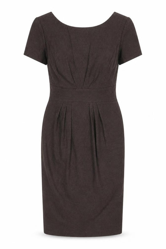 Collection Womens Brown Polyester Pencil Dress Size 12 Boat Neck Zip - Front Pleat Detail