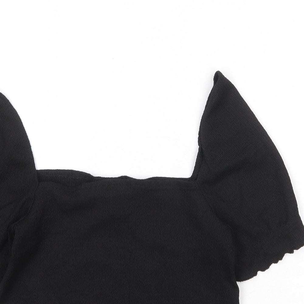 H&M Womens Black Polyester Basic T-Shirt Size S Square Neck