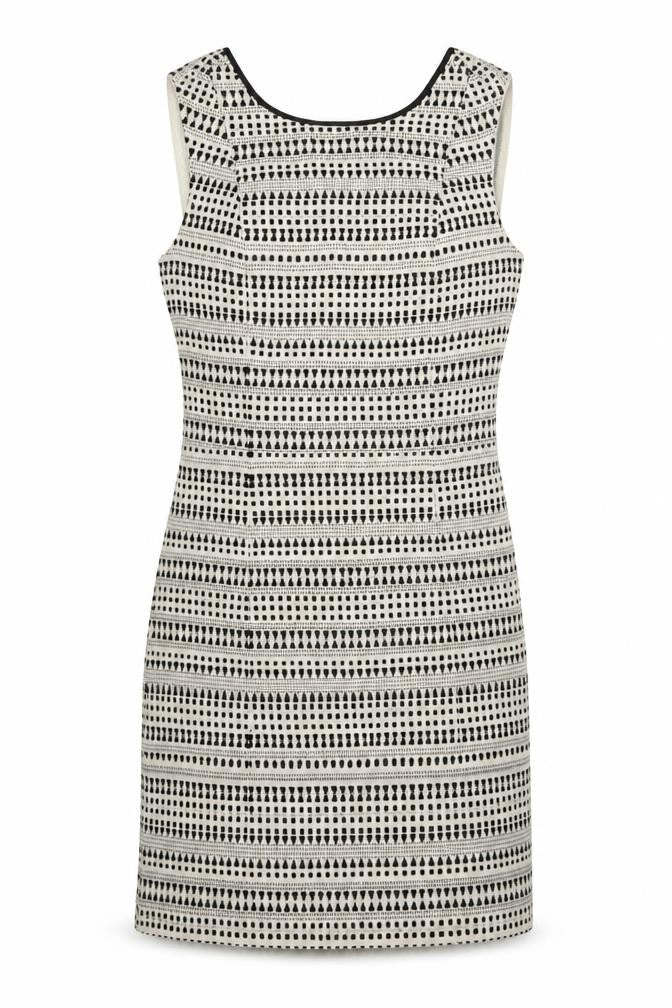 Oasis Womens Ivory Geometric Cotton Shift Size 8 Boat Neck Zip