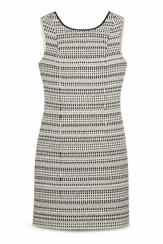 Oasis Womens Ivory Geometric Cotton Shift Size 8 Boat Neck Zip