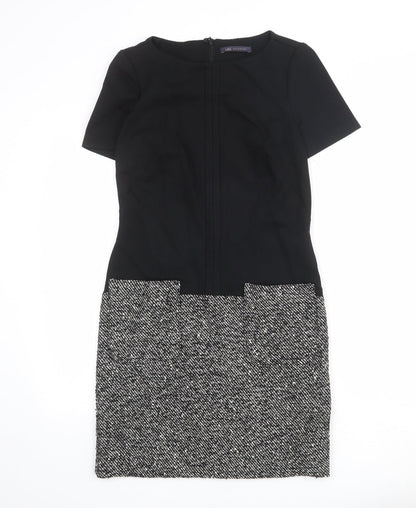Marks & Spencer Womens Black Colourblock Polyester Sheath Size 8 Boat Neck Zip