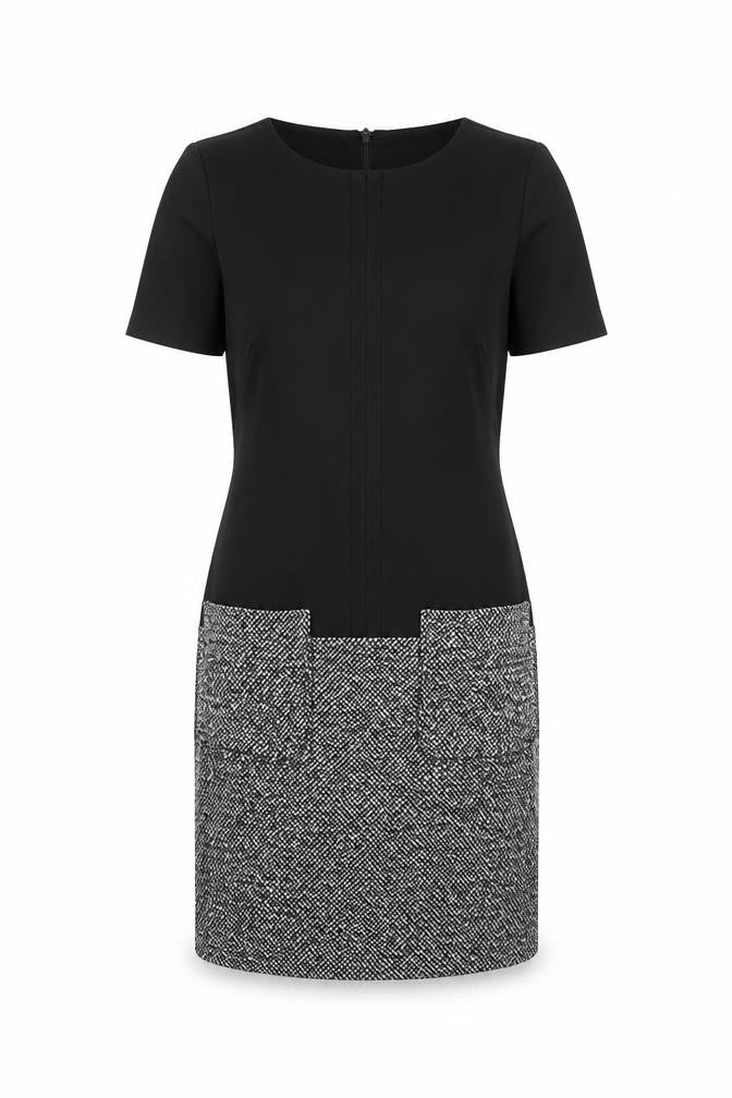 Marks & Spencer Womens Black Colourblock Polyester Sheath Size 8 Boat Neck Zip