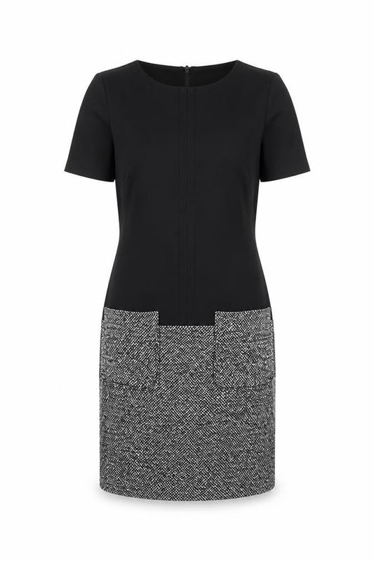 Marks & Spencer Womens Black Colourblock Polyester Sheath Size 8 Boat Neck Zip