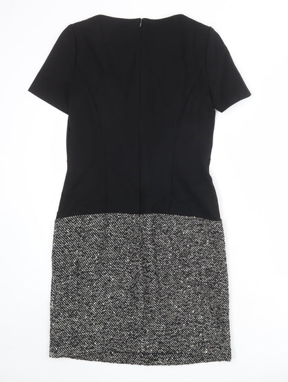 Marks & Spencer Womens Black Colourblock Polyester Sheath Size 8 Boat Neck Zip