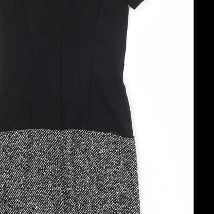 Marks & Spencer Womens Black Colourblock Polyester Sheath Size 8 Boat Neck Zip