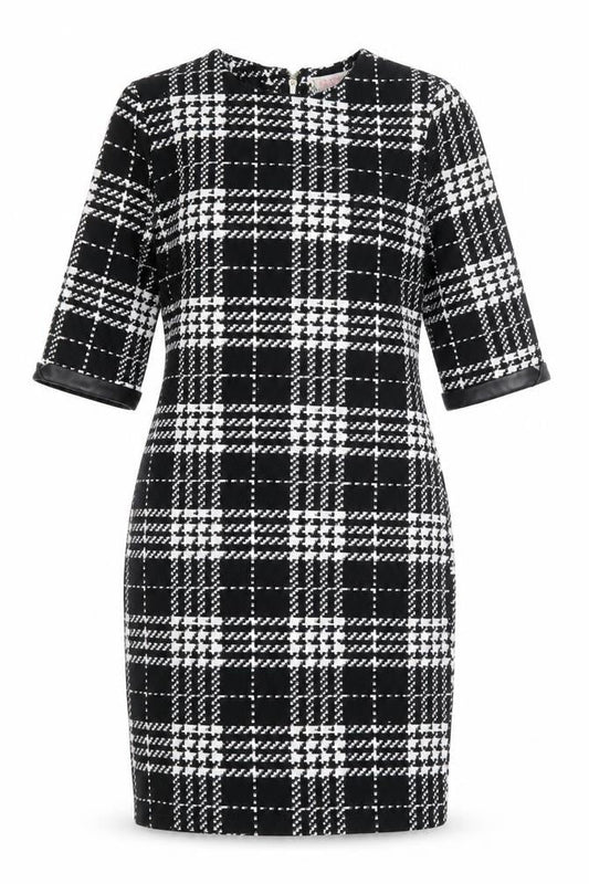 Krisp Womens Black Plaid Polyester Pencil Dress Size 8 Round Neck Zip