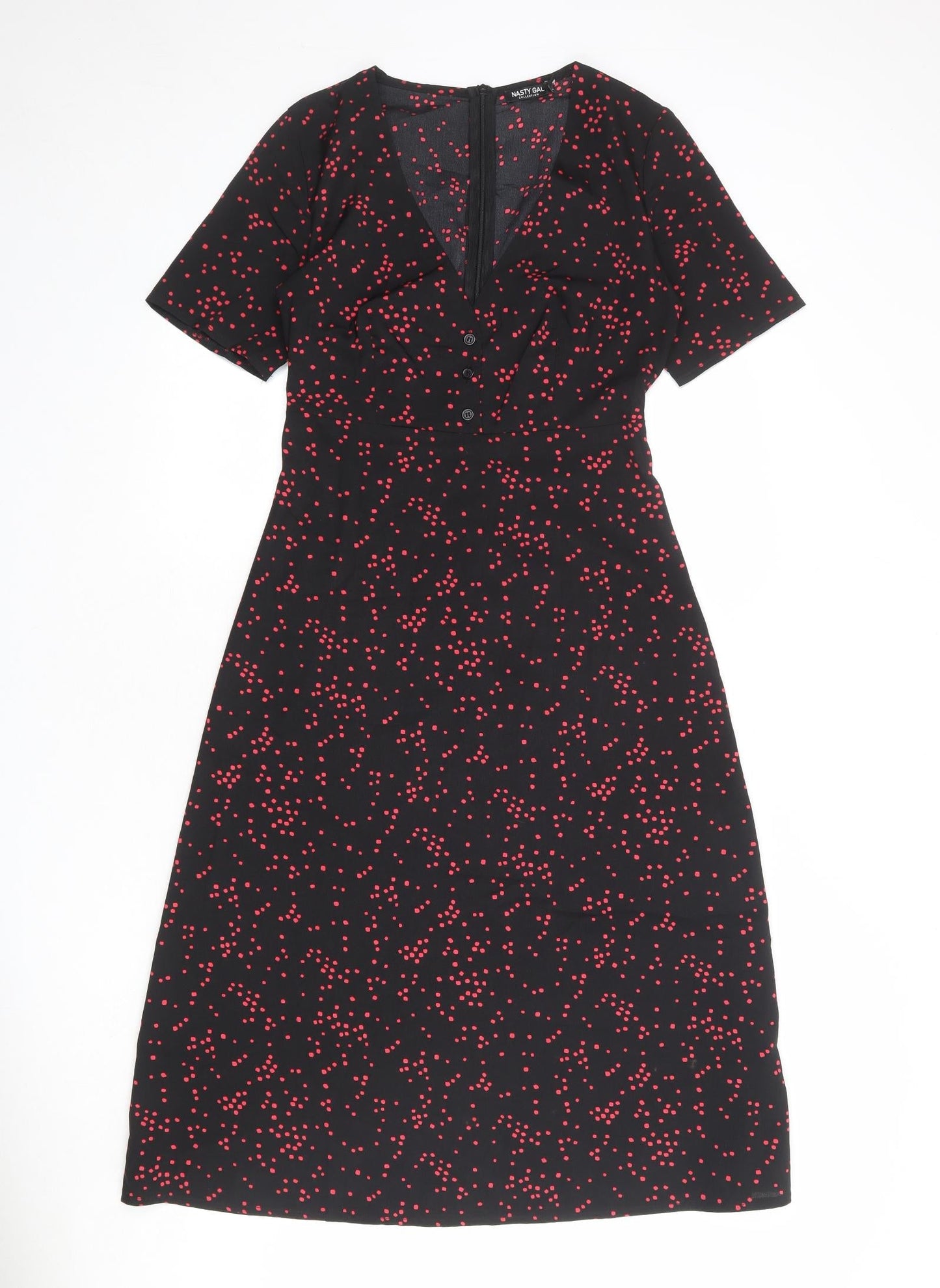 Nasty Gal Womens Black Geometric Polyester A-Line Size 8 V-Neck Zip