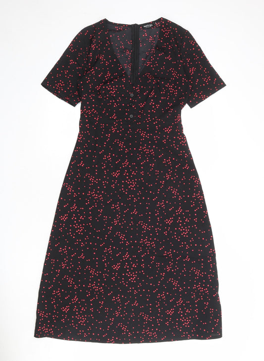 Nasty Gal Womens Black Geometric Polyester A-Line Size 8 V-Neck Zip