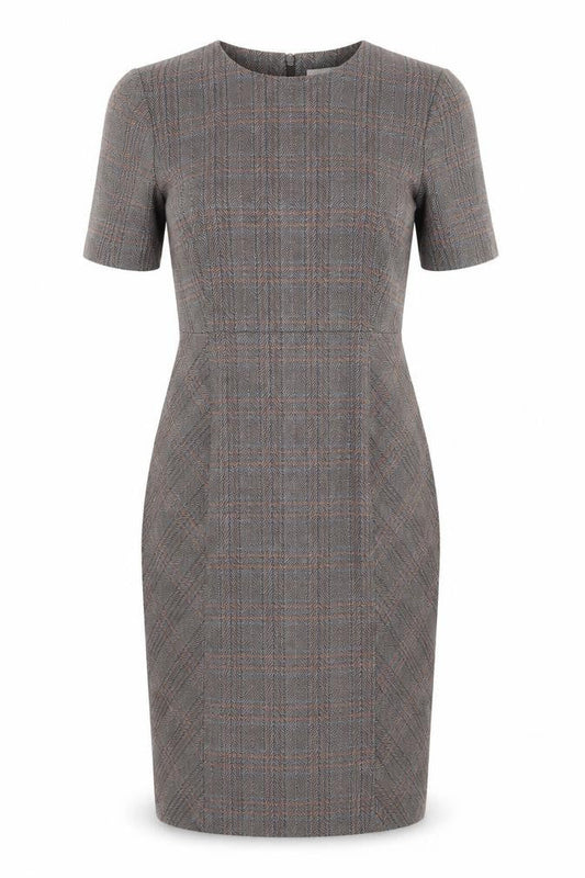 Next Womens Brown Plaid Polyester Pencil Dress Size 14 Round Neck Zip