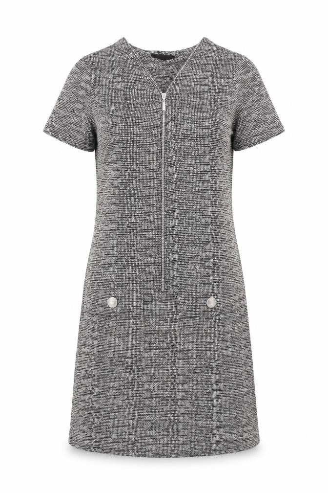 Wallis Womens Grey Geometric Polyester A-Line Size 8 V-Neck Zip