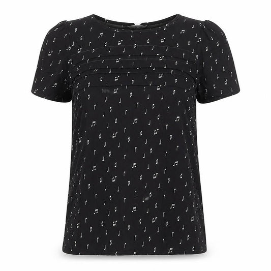 Marks and Spencer Womens Black Geometric Polyester Basic T-Shirt Size 10 Round Neck - Musical Note Pattern